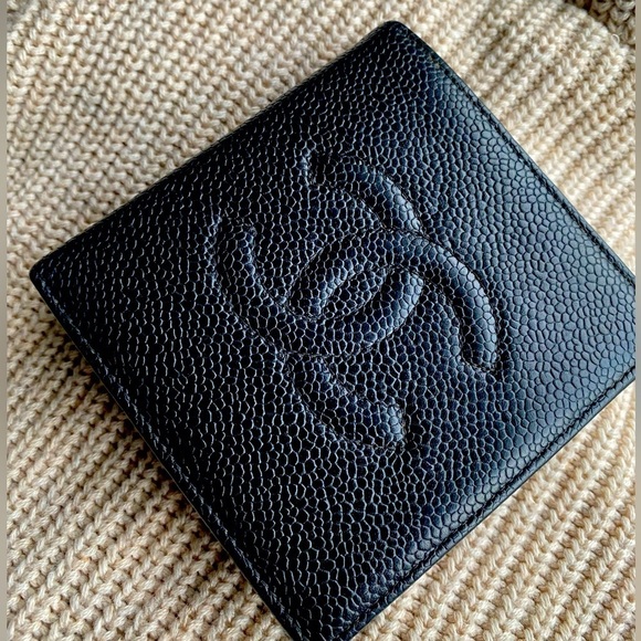 Chanel black caviar leather CC bifold wallet